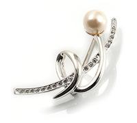 Silver Tone Imitation Pearl Floral Brooch