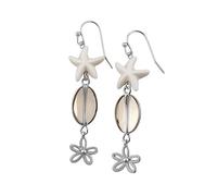 Silver Tone Long Dangle Hook Earrings, Ocean Theme Starfish Glass Bead Flower Drop Ear Ornaments For Ladies Loving Fresh Summer Styling