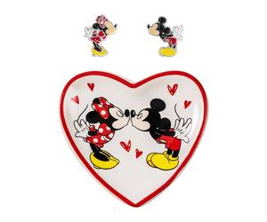 Silver Tone Mickey & Minnie Mouse Stud Earring & Trinket Set
