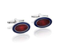 Silver Tone Navy Blue And Red Oval Cufflinks - A4584