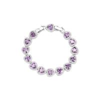 Silver Tone Purple Heart Halo Rhinestone Chain Bracelet, Continuous Heart Shape Jewelry with Gradient Lavender Stone, Sparkling Decorative Bracelet for Banquet Party Dress Accessories
