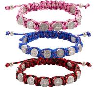 Silver Tone Saint Benedict Medal Bracelets on Adjustable Multicolor Cord, Religious Jewelry for Men and Women, Confirmation Sponsor Gifts for Catholic Teens, Pack of 3, 8 Inches