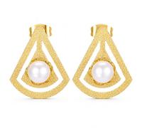 Silver-Tone Stainless Steel Dainty Pearl Sunburst Stud Earrings for Women