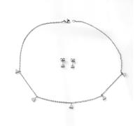 Silver Tone Stainless Steel Triangle Station Necklace and Earring Set, 5-Piece Geometric Jewelry