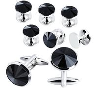 Silver Tone Swarovski Crystals Cufflinks and Buttons Set in Jet Hematite, Dark Blue, Crystal Grey, Purple, Green Hawson