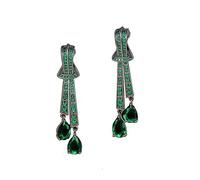 Silver Tone Vintage Retro Art Deco Antique Style Hunter Green Emerald Rhinestone Bridal Bridesmaid Wedding Prom Flapper Dangle Earrings