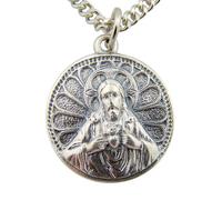 Silver Toned Base Scapular Sacred Heart Jesus Our Lady of Mt Carmel Medal, 7/8 Inch by CB