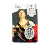 Silver Toned Saint Agatha Patron of Breast Ailments Medal with Holy Card, 1 Inch