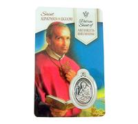 Silver Toned Saint Alphonsus De Liguori Patron of Arthritis Rheumatism Medal with Holy Card, 1 Inch