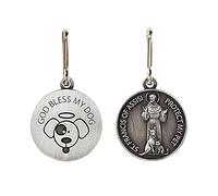 Silver Toned Saint Francis Protect My Pet Medal with God Bless My Dog Back, 1 Inch