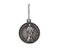 Silver Toned Saint St Francis Protect My Pet Collar Medal, 1 Inch silver