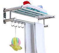 Silver Towel Rack 2-Tier Towel Rail Wall Mounted Bathroom Towel Holder with Hook Stainless Steel 40cm 50cm 60cm 80cm (Color : OneColor, Size : 80cm) (OneColor 50cm)