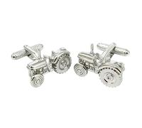 Silver Tractor Cufflinks - Onyx Art CK1170 Farm Themed Cuff Links In Premier Life Packaging