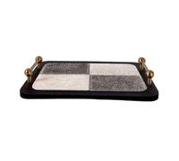 Silver Tray Decorative Serving Tray Organizer Platter with sl bony base and rounded corners in ash wood horsehair metal suitable for perfume jewelry keys, Gold Handle Tray