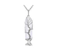 Silver tree of life necklace with natural clear quartz crystal hexagonal pendant, healing stone necklace