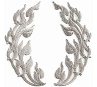 Silver trim flames retro boho chic art deco embellishment decoration embroidered appliques iron-on patches pair S-976