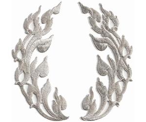 Silver trim flames retro boho chic art deco embellishment decoration embroidered appliques iron-on patches pair S-976