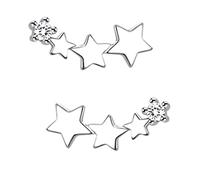 Silver Triple Star Stud Earrings for Women and Girls,Silvery Tiny Starburst Climber Earrings,Flat Silvers Shooting Stars Studs,Flat Crawler Cartilage Studs,925 silver Jewelry Gift for Teens