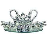 Silver Twin Crystal Swan with Lotus Candle Holder - 20x20cm Sparkling Crushed Diamond Ornament - Elegant Romany Italian Style Decorative Display Statue - Wedding, Anniversary & Birthday Gift