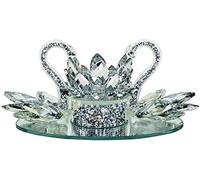 Silver Twin Crystal Swan with Lotus Candle Holder 20x20cm Sparkling Crushed Diamond Ornament Elegant Romany Italian Style Decorative Display Statue Wedding, Anniversary, Birthday Gift