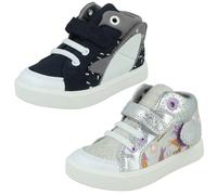 (Silver, UK 5.5 Infant) Childrens Clarks Casual Hi-Top Trainers City Pop - Silver Combi Textile - UK Size 5.5F - EU Size 22 - US Size 6M