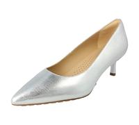 (Silver, UK 8) Ladies Clarks Slip On Pointed Toe Court Shoes - Adela Court