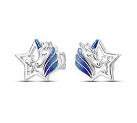 Silver Unicorn Stud Earrings for Little,Hypoallergenic CZ Unicorn Star Lovely Gifts for Daughter Birthday Party (Starry Night Unicorn Earstuds)