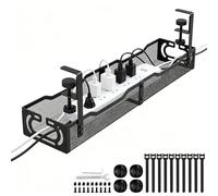 SILVER VALLEY No Drill Under Desk Cable Management Tray, Open-End Design for Easy Cable Routing, Metal Mesh Cable Organizer with Clamp, Holds Power Strip & Wires (64 x 12 x 7cm)