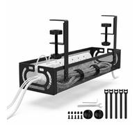 SILVER VALLEY No Drill Under Desk Cable Management Tray, Open-End Design for Easy Cable Routing, Metal Mesh Cable Organizer with Clamp, Holds Power Strip & Wires (39 x 12 x 7cm)