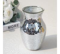 Silver Vase for Flower - Mosaic Glass Vase for Decor Disco Vases for Fashion Home Table Decoration Wedding Flower Arrangeme