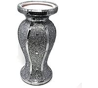 Silver Vase Statue Sparkle Ornament Bling Crushed Diamond Gift | mirrored flower pot with floral design- ACG245 |Handmade Craft,Crushed Diamond Display, Gift Present for all occasions_H-30cms