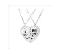 (Silver) Veile Studios Heart Shape Pendant Couples Necklace Her One His Only Valentine's Day Romantic Gifts Necklaces & Pendants
