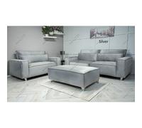 (Silver Velvet, 5 Seater Corner Sofa) SNOOZE Online Velvet Sloane 3 and 2 Seater Sofa Sets, Corner Sofas For Living Room, Upholstered Plush Fabric 3 Seater Velvet Sofas