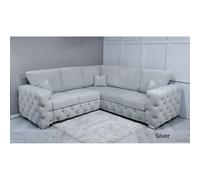 (Silver Velvet, 5 Seater Corner Sofa ) SNOOZE Velvet Ashton Full Back 5 Seater Corner Sofa Sets Upholstered Plush Fabric Sofa Handmade UK