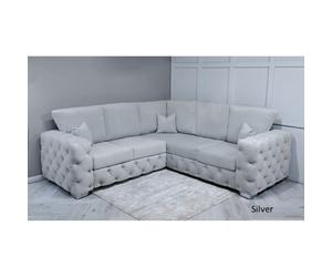 (Silver Velvet, 5 Seater Corner Sofa ) SNOOZE Velvet Ashton Full Back 5 Seater Corner Sofa Sets Upholstered Plush Fabric Sofa Handmade UK