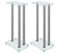 vidaXL Speaker Stands 2 Pcs Silver Tempered Glass 3 Pillars Design, Silver