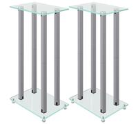 (silver) vidaXL Speaker Stands Speaker Floor Stand 2pcs Tempered Glass 4 Pillars Design