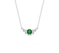 Silver Vine and Leaf Necklace, Round Emerald Green Gemstone Floral Pendant, Delicate Chain Clavicle Necklace, Luxurious and Sophisticated