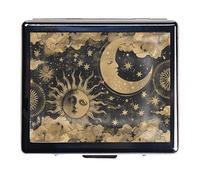 Silver Vintage Pill Box 7 Day Metal Pill Box with Mirror and 8 Compartments Cute Travel Pill Organizer for Purse (Sun and Moon)