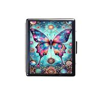 Silver Vintage Pill Box 7 Day Metal Pill Box with Mirror and 8 Compartments Cute Travel Pill Organizer for Purse (Blue Butterfly)