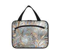 Silver Vintage Thorn Flowers Hanging Mens Toiletry Bags for Traveling with Hook, Designer Unisex Large Capacity Makeup Bag for Women Travel Camping Porta cosmeticos Mujer para cartera L