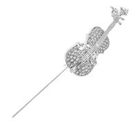 Silver Violin Brooch Pin with Rhinestones Alloy for Clothing