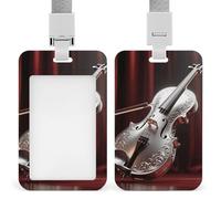 Silver Violin Retractable ID Badge Holder with Lanyard - Vertical Badge Reel,Keychain Clip,Name Tag Id Card Holder Protector for Nurse Officer Teacher Security Staff Women Men