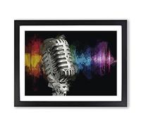 Silver Vocal Microphone In Abstract Modern Art Framed Wall Art Print, Ready to Hang Picture for Living Room Bedroom Home Office Décor, Black A2 (64 x 46 cm)