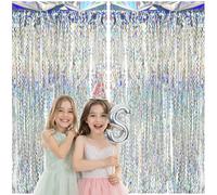 Silver Wavy Tinsel Foil Fringe Curtain, 2 Packs 3.3 ft x 6.6 ft Party Streamer Backdrop for Birthday, Graduation, Disco Party, Prom Decoration, Christmas, Wedding Celebration