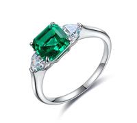 Silver Wedding Band Women, Small Engagement Ring Sterling Silver with 3 Stones 1.49ct Created Emerald Band Fashion Trendy Size Q 1/2