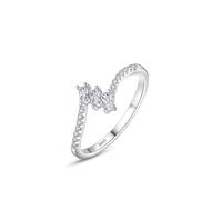 Silver Wedding Bands for Women Ring 925 Sterling Silver 1.6mm Cubic-Zirconia Vertical Three Stones Size J 1/2 Gifts for Ladies Mother Popular