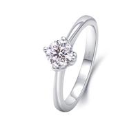 Silver Wedding Bands, Gothic Wedding Ring 4 Claws Round Shape with 0.3ct Natural Diamond 18.1K White Gold Size H 1/2