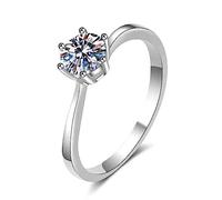 Silver Wedding Bands, Ring Set for Women 6-Prong with 6mm Cubic Zirconia Sterling Silver Size M 1/2