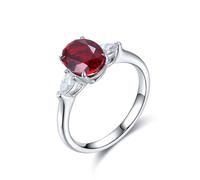 Silver Wedding Bands, Rings Women Sterling Silver with 3 Stones 2.21ct Created Ruby Band Birthday Gift Size Q 1/2